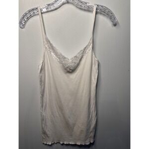 Michael Stars White Supima Cotton Lace Trim Camisole Tank Top One Size L703 USA